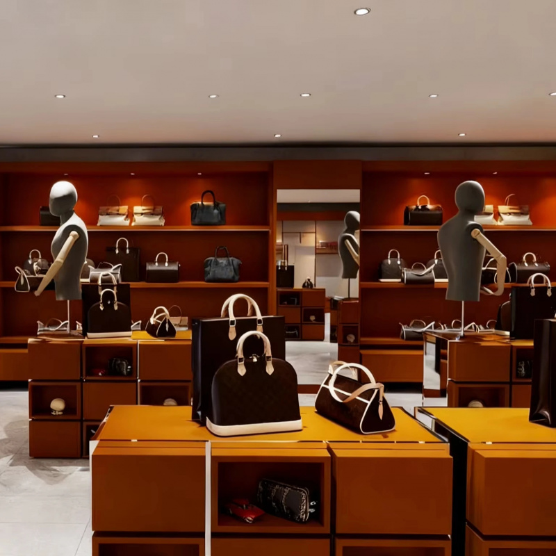 Luxury Bags Leather - 高級ハンドバッグ店什器、バッグ店インテリアデザイン家具、高級店展示キャビネット、革製品店