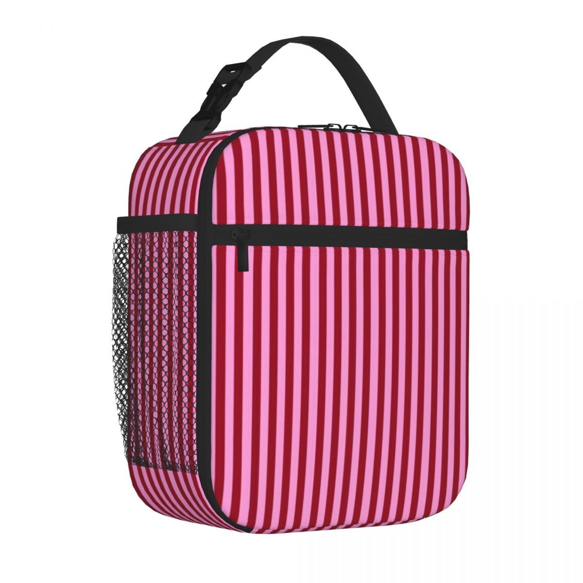Luxury Bags On Sales - ホットセール ラズベリーレッド ピンクのストライプ柄 高級通勤ランチバッグ 高校生向け 保冷トートバッグ