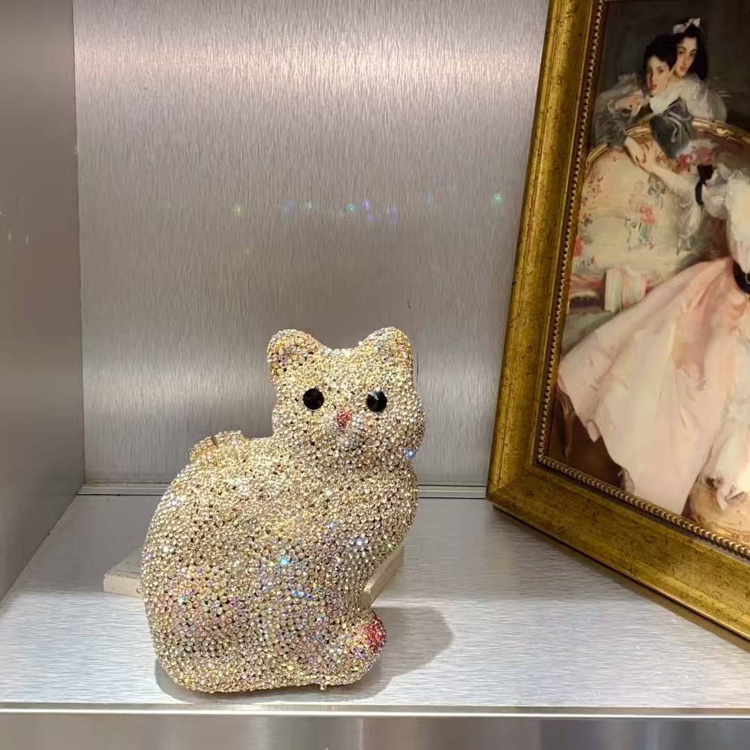 Luxury Bags Cute - ゴールドかわいい猫の形の女性ハンドバッグウェディングパーティークリスタルラインストーンダイヤモンドクラッチ財布高級グリッターイブニングバッグショルダーバッグ