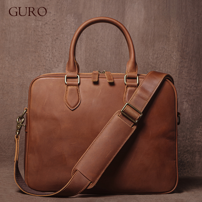 GURO 男性クレイジーホース牛革ブリーフケース高級本革ハン - Luxury Bags Tote のレビューと価格