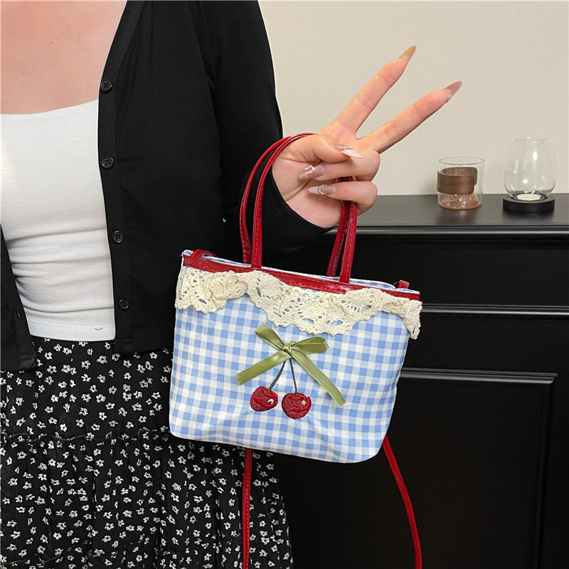 女性の新しいハンドバッグ韓国チェック柄水玉模様のリボンかわい - Luxury Bags Cute のレビューと価格
